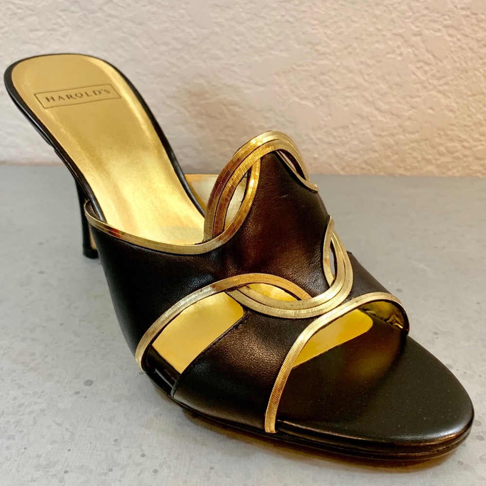 Harold’s Black Gold Leather Mules